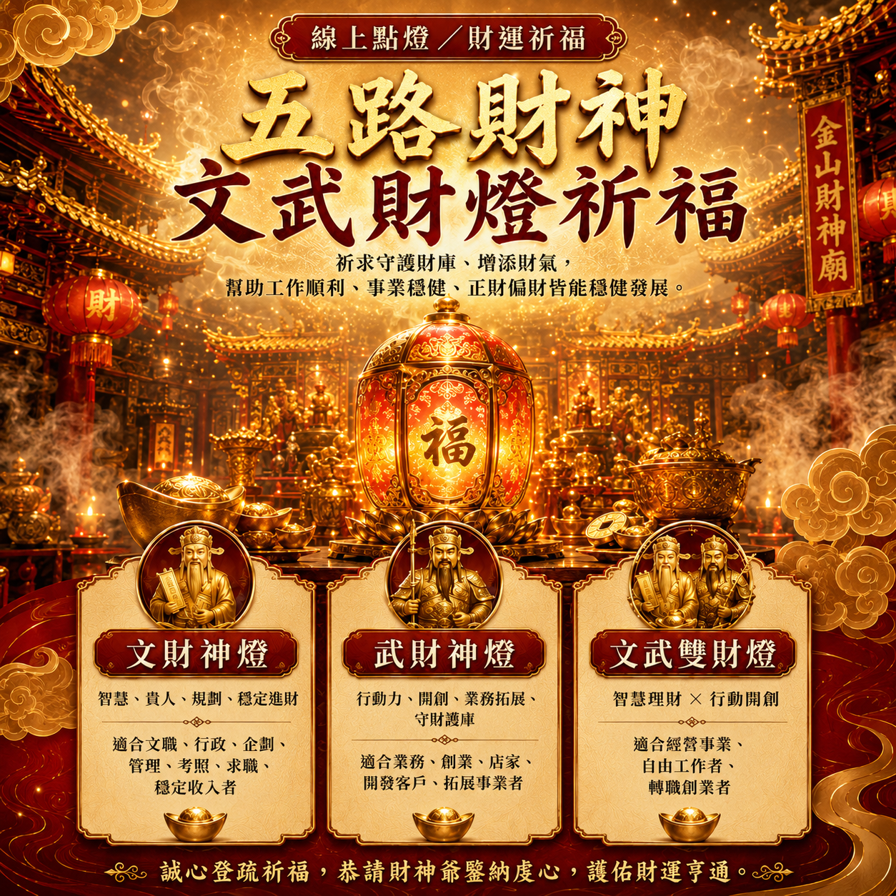 五路財神文武財燈祈福