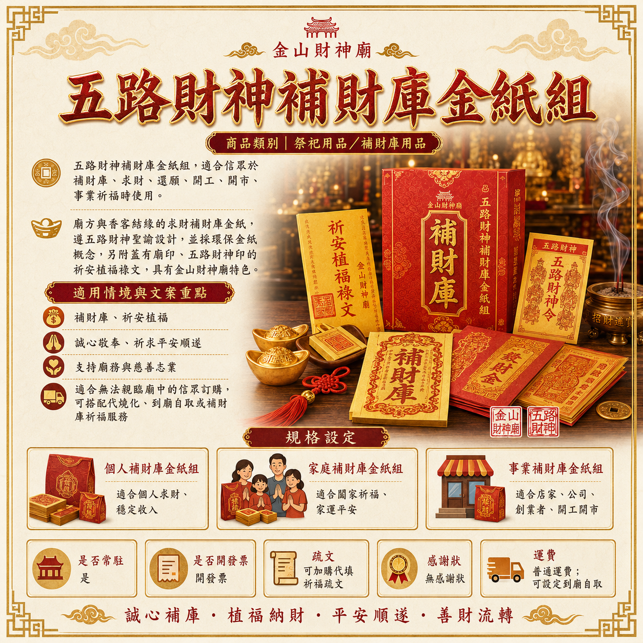 五路財神補財庫金紙組